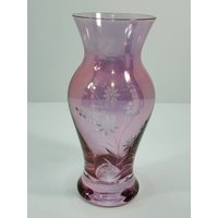 Schillerndes Blumengeätztes Rosa Blumenvase, Slowakei von AndreasAntiquesFinds