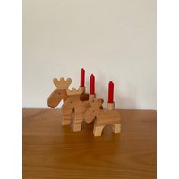 Kerzenständer Elch Weihnachten Advent Vorweihnachtszeit Kiefer Kiefernholz von AndreasKreativWelt
