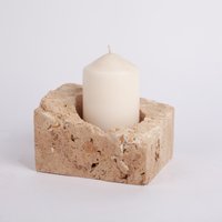 Beige Travertin Kerzenhalter, Naturstein Zylinder Großer Marmor Kerze von AndresStoneDesign