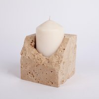 Beige Travertin Kerzenhalter, Naturstein Zylinder Großer Marmor Kerze von AndresStoneDesign