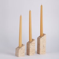 Beige Travertin Kerzenständer Set/Einzigartige Kerzenhalter 3 Tlg von AndresStoneDesign