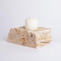 Magma Travertin Kerzenhalter, Naturstein Zylinder Großer Marmor Beige Kerze von AndresStoneDesign