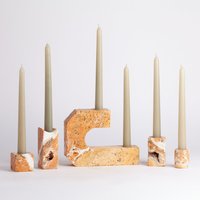 Travertin Kerzenständer Soria Set Orange/Einzigartige 5 Stk von AndresStoneDesign