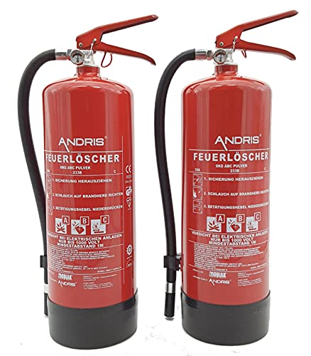2x Feuerlöscher 6kg ABC Pulver-Feuerlöscher der Profi mit 10 LE für Handwerk, Gewerbe und Industrie mit Wandhalterung, ANDRIS® Prüfnachweis und Jahresmarke für 2 Jahre & orig. ANDRIS® ISO Symbolschild von Andris