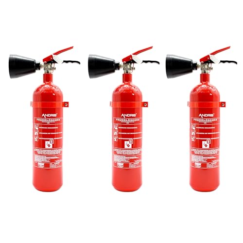 3X Feuerlöscher 2kg CO2 Kohlendioxid EDV geeignet EN 3 inkl. ANDRIS® Prüfnachweis mit Jahresmarke von Andris
