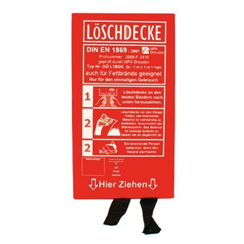5 Löschdecken 1m x 1m nach DIN EN 1869 in Hartplastik Box auch für Fettbrände geeignet von Andris