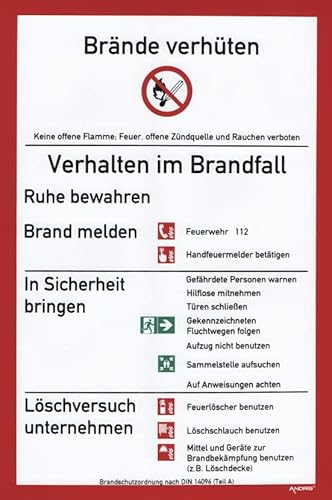 Brände verhüten Verhalten im Brandfall DIN Folie selbstklebend 297x210mm, Orig. ANDRIS® von Andris