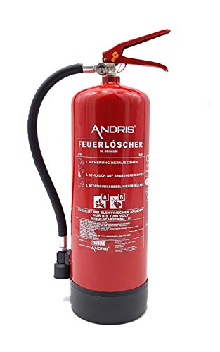 Feuerlöscher 6L Schaum AB mit Manometer, EN 3, Wandhalterung und ANDRIS® Prüfnachweis & ISO-Symbolschild Folie von Andris