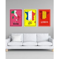 Grand Tour Print Set De France Poster Leinwand Giro D'italia Vuelta A Espana Wandkunst Radsport Geschenkidee Kunst von AndriusPosters