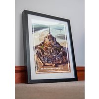 Mont Saint Michel Druck Poster Leinwand Frankreich Normandie Kunstwerk Wand Kunst Dekor Bild Urlaub Geschenk Home Affiche Retro Kunstdruck von AndriusPosters