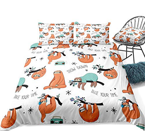 Andrui 3D Cartoon Tierfaultier Bettbezug Set Faultier Bettwäsche Schöne Faultier Gedrucktes Design Kinder Jungen Mädchen Bettwäsche Sets (Style 8#, 200X200CM) von Andrui