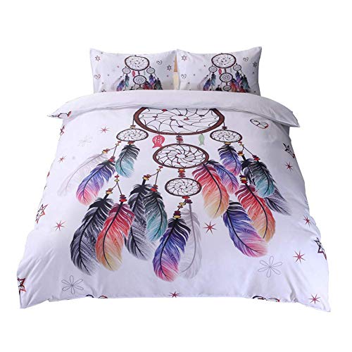Andrui Bettwäsche Bettbezug Set Weiß Dreamcatcher Traumfänger Bettbezug und Kissenbezug Easy Care Bettwäsche Doppelbett Size 200x200cm von Andrui