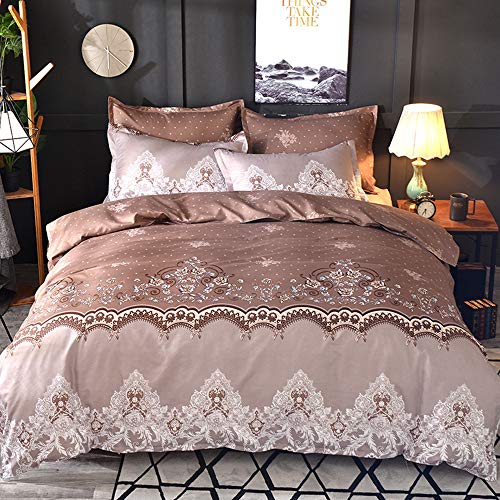 Andrui Bettwäsche Braun 200x200cm Blumen Moderner Europäischer Stil Muster Bettbezug und Kissenbezug Mikrofaser Easy Care Bettwäsche Doppelbett von Andrui