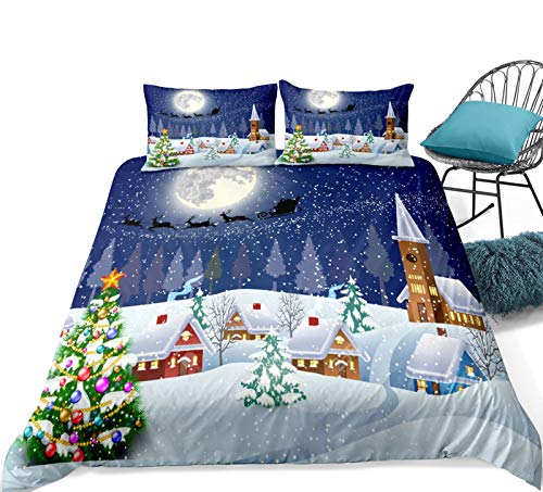 Andrui Bettwäsche Christmas Weihnachten Baum Santa Claus Xmas Rentier Schneemann Rot Blau Lila Bettbezug und Kissenbezug Set Kinder Junge Mädchen (Style 4#, 135x200cm) von Andrui