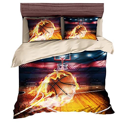 Andrui Bettwäsche Set 155x220cm Basketball Sport Stil 3D Premium Bettbezug und Kissenbezug Set Kinderbettwäsche Jungs Mann Bettwäscheset von Andrui