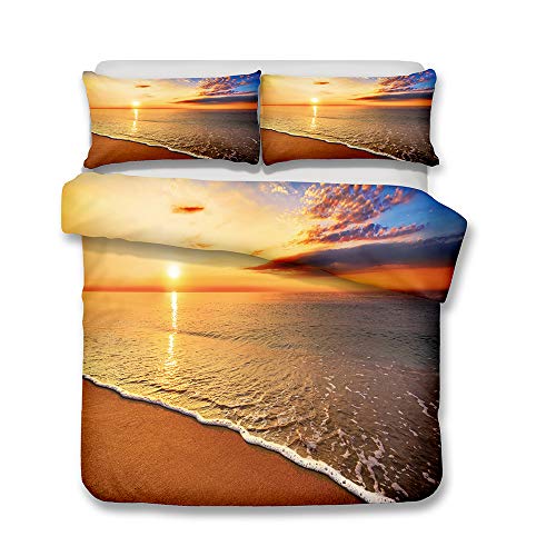 Andrui Bettwäsche Set 3D Meer Strand Welle Sonnenuntergang Romantische Landschaft Mehrfarbig Bettbezug und Kissenbezug Bettwäsche mit Reißverschluss Ganzjährig Einzelbett 135x200cm von Andrui