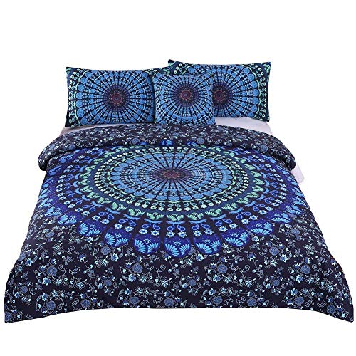 Andrui Bettwäsche Set Boho Mandala Blume Muster Bohemian Exotisch Blau Mehrfarbig 135x200cm Bettbezug und Kissenbezug Einzelbett Bettwäsche mit Reißverschluss Pflegeleicht Ganzjährig von Andrui