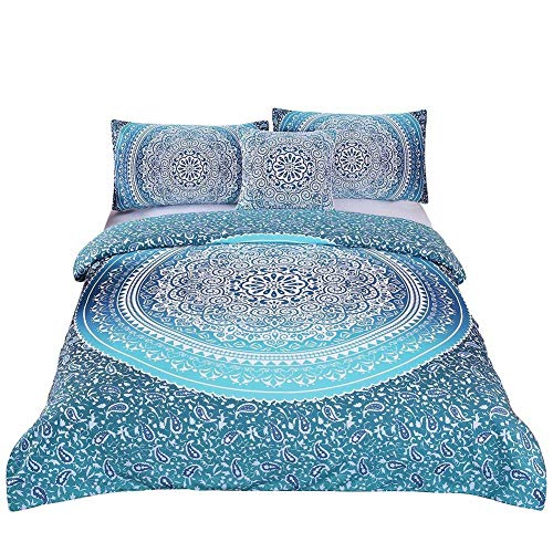 Andrui Bettwäsche Set Boho Mandala Blume Muster Bohemian Exotisch Grün Mehrfarbig 220x240cm Bettbezug und Kissenbezug King Bettwäsche mit Reißverschluss Pflegeleicht Ganzjährig von Andrui