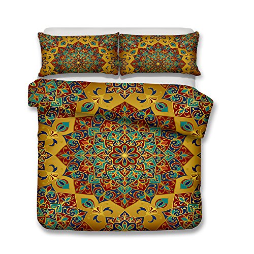 Andrui Bettwäsche-Set Gelb Bettdeckenbezug und Kissenbezüge Bohemian Mandala Exotisch Blumen Boho-Motiv Super King Bettwäsche 220x260cm von Andrui