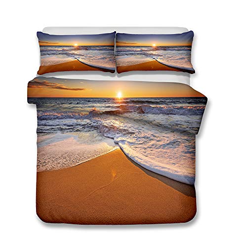 Andrui Bettwäsche Set Meer Strand Welle Sonnenuntergang Romantische Landschaft Mehrfarbig Bettbezug und Kissenbezug Bettwäsche mit Reißverschluss Ganzjährig Einzelbett 135x200cm von Andrui