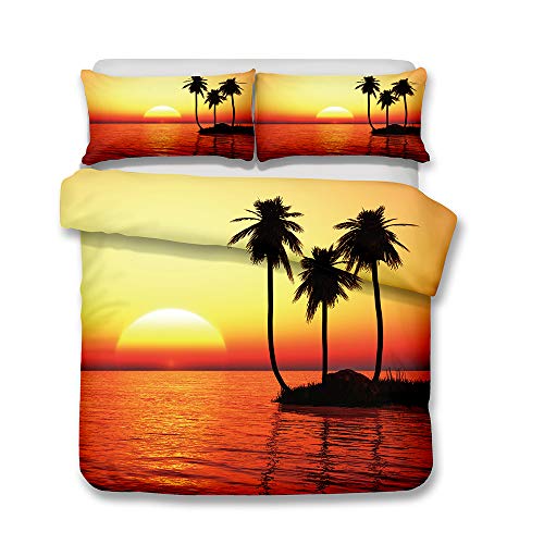 Andrui Bettwäsche Set Ozean Meer Sonnenuntergang Romantische Landschaft Mehrfarbig Bettbezug und Kissenbezug Bettwäsche mit Reißverschluss Ganzjährig Einzelbett 135x200cm von Andrui