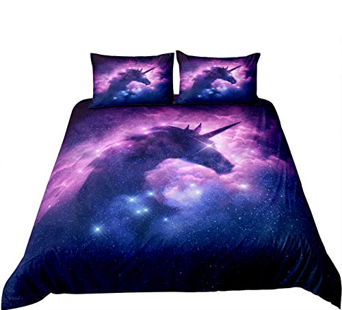 Andrui Bettwäsche Set Unicorn Einhorn Kinder Junge Mädchen Kinderbettwäsche Pferd Tiere Märchen Blau Lila Mehrfarben Bettwäscheset Bettbezug (Style 6#, 135x200cm) von Andrui