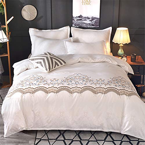 Andrui Bettwäsche Weiß 200x200cm Blumen Moderner Europäischer Stil Muster Bettbezug und Kissenbezug Mikrofaser Easy Care Bettwäsche Doppelbett von Andrui