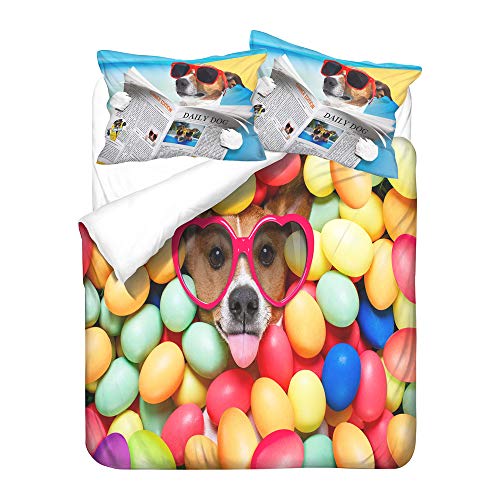 Kinder Bettwäsche Set 3D Cartoons Tiere Shiba Inu Golden Retriever Bulldogge Chihuahua Hunde Muster Bettbezug und Kissenbezug Passend für Junge Mädche (Hund 6, 220 x 240 cm) von Andrui