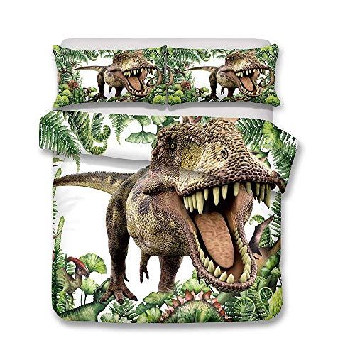 Kinder Bettwäsche Set Dinosaurier Muster 3D Cartoon Tier Design Bettbezug und Kissenbezug Junge Jugendliche Teenager Dinosaur Mehrfarbig Bettwäsche mit Reißverschluss Ganzjährig (Style 1 #, 135x200cm) von Andrui