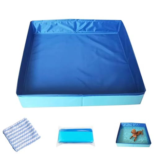 Planschbecken Für Haustiere, Faltbarer Hundepool 50x50x10 cm, Planschbecken Faltbar für Kleine Hunde & Katzen, Tragbares Katzenpool, Hunde Pool, Ohne Aufblasen Schwimmbecken (Blau) von Andseeyou
