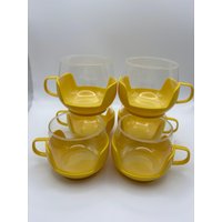 6 Vintage Teetassen, Teegläser Aus Den 1970Er J. Original, Kunststoff Gelb, Top Zustand. Hitzebeständiges Glas. Nostalgisch, Erinnerung von AndysKuriositaeten