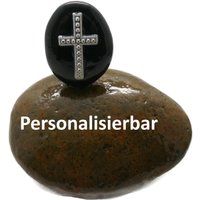 Grabstein Ca. 8 - 9 cm Mit Stehendem Glitzerkreuz Wunschtext Personalisierbar Für Kleines Urnengrab Geeignet Grabschmuck, Andenken von AndysSteinwelt