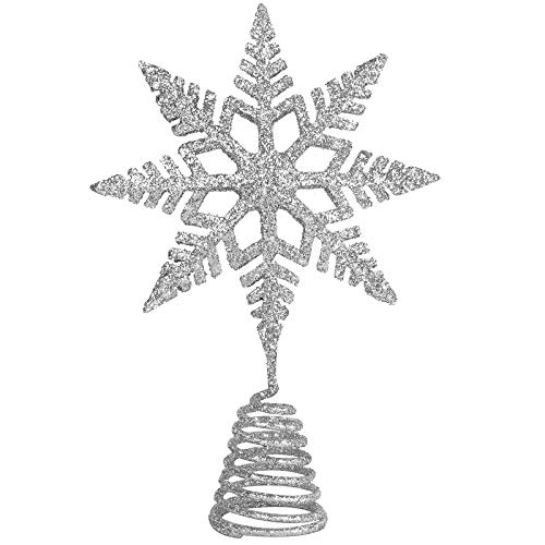 ANECO Weihnachtsbaumspitze Dekoration Metall Glitzer Weihnachtsbaumspitze Schneeflocken-Stil Baumspitze für Weihnachtsbaumschmuck (Silber) von Aneco