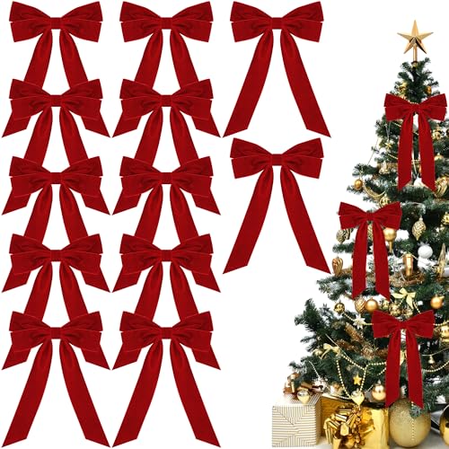 Aneco 12 Stück Samtschleifen, Weihnachtsband, Schleife, Baumschmuck, Vintage-Weihnachtsschleifen für Bastelarbeiten, Geschenkverpackungen, Haargirlande, Kranz, florale Feiertagstürdekorationen (22,9 x von Aneco