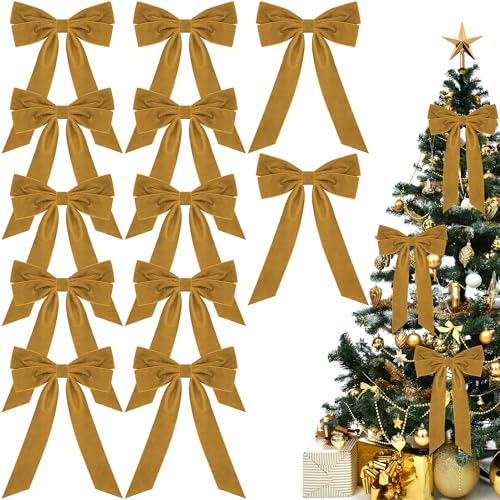 Aneco 12 Stück Samtschleifen, Weihnachtsschleifen, Baumschmuck, Vintage-Weihnachtsschleifen für Bastelarbeiten, Geschenkverpackungen, Haargirlande, Kranz, florale Feiertagstürdekorationen (22,9 x 33 von Aneco