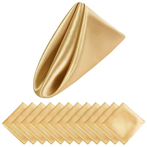 Aneco 12 Stück Satin-Servietten, quadratisch, 50,8 x 50,8 cm, Abendessenservietten, Hochzeiten, Partyservietten, weiche Tischservietten für romantische Hochzeiten, Party, Abendessen, Dekoration (Gold) von Aneco