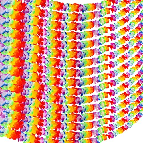 Aneco 50 Stück hawaiianische tropische Jumbo-Girlanden Luau Hibiskus Blumen Lei Girlande für hawaiianische Partyzubehör, Dekorationen, je 3 m von Aneco