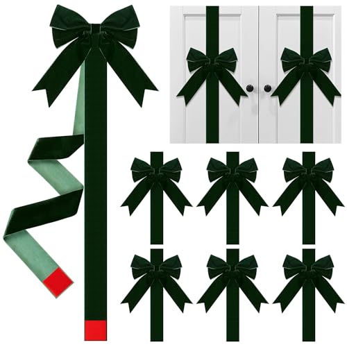 Aneco 6 Stück Weihnachtstürbänder und Schleifen, große Weihnachts-Samtschleifen und Bänder, festliche Samtschleife mit Klettverschluss für Schränke, Möbel, Weihnachtsfeier, Dekoration, Dunkelgrün von Aneco