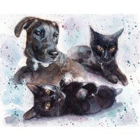 Benutzerdefinierte Aquarell Drei Haustier Porträt Original Multi-Gemälde Vom Foto von AnellHappyWatercolor
