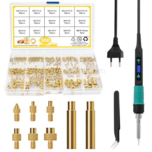 310tlg Gewindeeinsatz Lötkolben Set, 100W LCD Einstellbarer Temperatur Lötkolben mit 6 stk Lötspitzen, 300 Gewindeeinsätzen M2 M2.5 M3 M4 M5 M6 M8 3D Druck Einschmelzmuttern usw 310tlg Gewindeeinsatz Lötkolben Set, 100W LCD Einstellbarer Temperatur Lötkolben mit 6 stk Lötspitzen, 300 Gewindeeinsätzen M2 M2.5 M3 M4 M5 M6 M8 3D Druck Einschmelzmuttern usw von Anesty