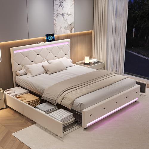 Aneutr Polsterbett 140x200 cm mit LED-Kopftei & USB Ladefunktion, Samt Doppelbett mit Stauraum, Jugendbett Bettgestell Stauraumbett mit Lattenrost für Jugendzimmer, samt von Aneutr