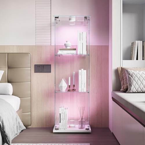 Glas Vitrinenschrank, Glasvitrine Standvitrine mit LED, 3 Lagen Display Cabinet, 1 TüR und Schloss Vitrine Glasschrank Display Case für Wohnzimmer, Schlafzimmer, Büro von Aneutr