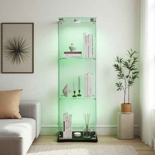 Glas Vitrinenschrank, Glasvitrine Standvitrine mit LED, 3 Lagen Display Cabinet, 1 TüR und Schloss Vitrine Glasschrank Display Case für Wohnzimmer, Schlafzimmer, Büro Glas Vitrinenschrank, Glasvitrine Standvitrine mit LED, 3 Lagen Display Cabinet, 1 TüR und Schloss Vitrine Glasschrank Display Case für Wohnzimmer, Schlafzimmer, Büro von Aneutr