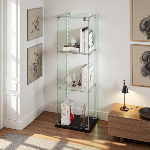Glas Vitrinenschrank, Glasvitrine Standvitrine mit LED-Lichtleiste, 3 Lagen Display Cabinet, 1 TüR und Schloss Vitrine Glasschrank Display Case für Wohnzimmer, Schlafzimmer, Büro von Aneutr