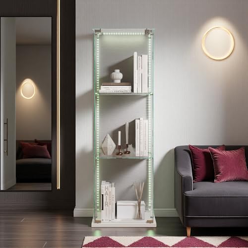 Glas Vitrinenschrank, Glasvitrine Standvitrine mit LED-Lichtleiste, 3 Lagen Display Cabinet, 1 TüR und Schloss Vitrine Glasschrank Display Case für Wohnzimmer, Schlafzimmer, Büro von Aneutr