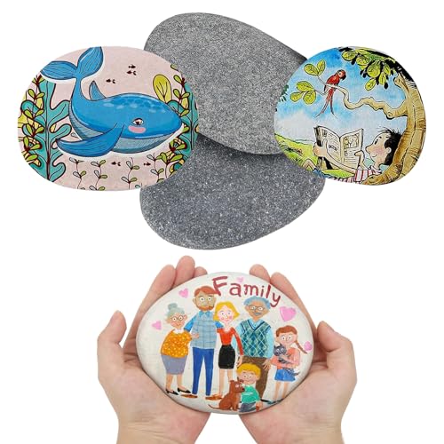 Anevios 4 Stück 8-10 cm Steine zum Bemalen Glatte Kieselsteine Schwarze Malsteine Natürliche Flusssteine Dekosteine Naturstein für Kunst Handwerk Gartendekoration Blumentöpfen und Aquarien von Anevios