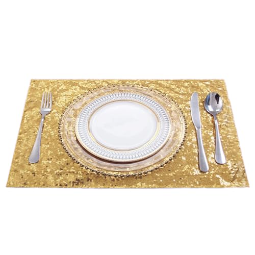 Anevous 2er Set Pailletten Platzsets,30 x 45cm Rechteckige Abwaschbar Tischsets,Abwischbar Platzset,Hitzebeständig Platzdeckchen,Tischuntersetze für Küche,drinnen und draußen,Gold von Anevous