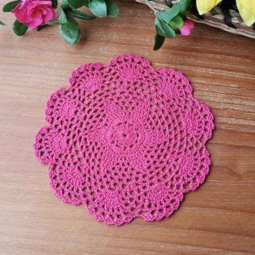 Anevous 2 Stück Gestickte Tischsets, 20 cm Vintage Häkel Spitze Deckchen, Rund Baumwolle Handgemacht Tischmatte, Tischläufer Untersetzer für Küche Esszimmer Dekoration,Rosa von Anevous