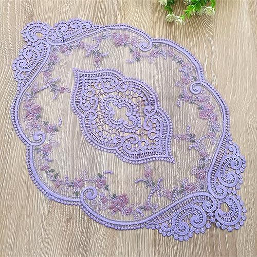 Anevous 2 Stück Retro Spitzen Tischsets, 31x44cm Häkeldeckchen Platzdeckchen, Oval Dekorative Handgefertigte Bestickte Placemat, Blume Matte Abwaschbar für Küche Esszimmer Vase,Dunkelviolett von Anevous