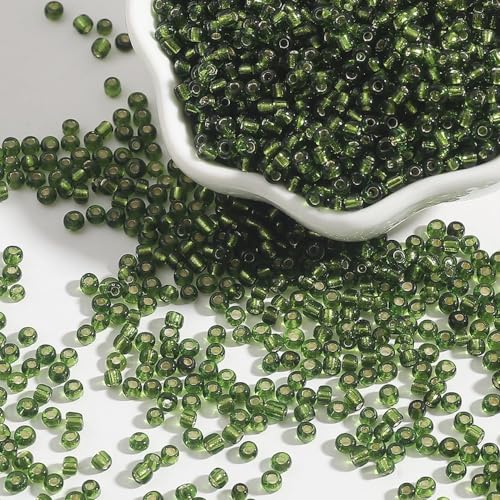 Anevous 2000 Stück 2mm Perlen zum Auffädeln, Glas Perlen für Armbänder, Lose Beads, Bastelnperlen Schmuck für DIY Halsketten, Handwerk Deko Schmuckherstellung, Armbänder,Grün von Anevous